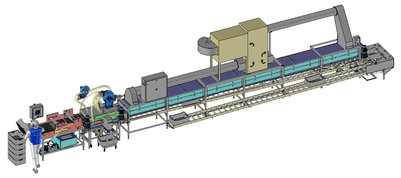 Vista 3D de la línea de fabricación de mini salchichones